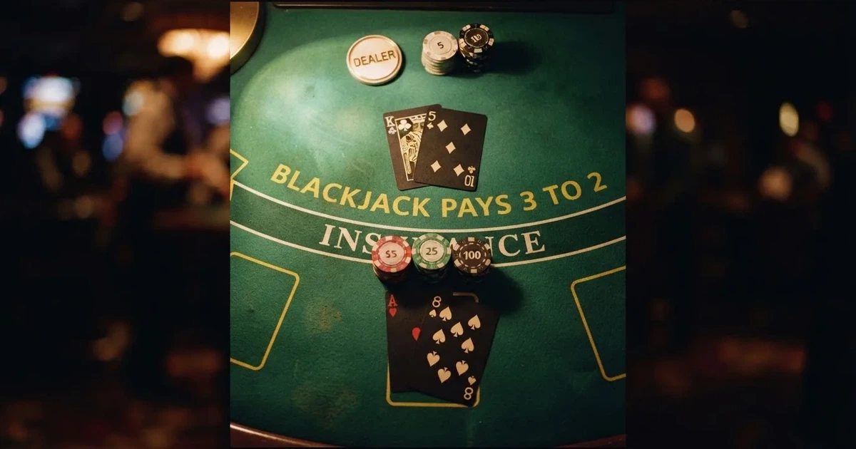 Megvilágított játékasztal kártyákkal, felülnézetből — blackjack játék magyarországon