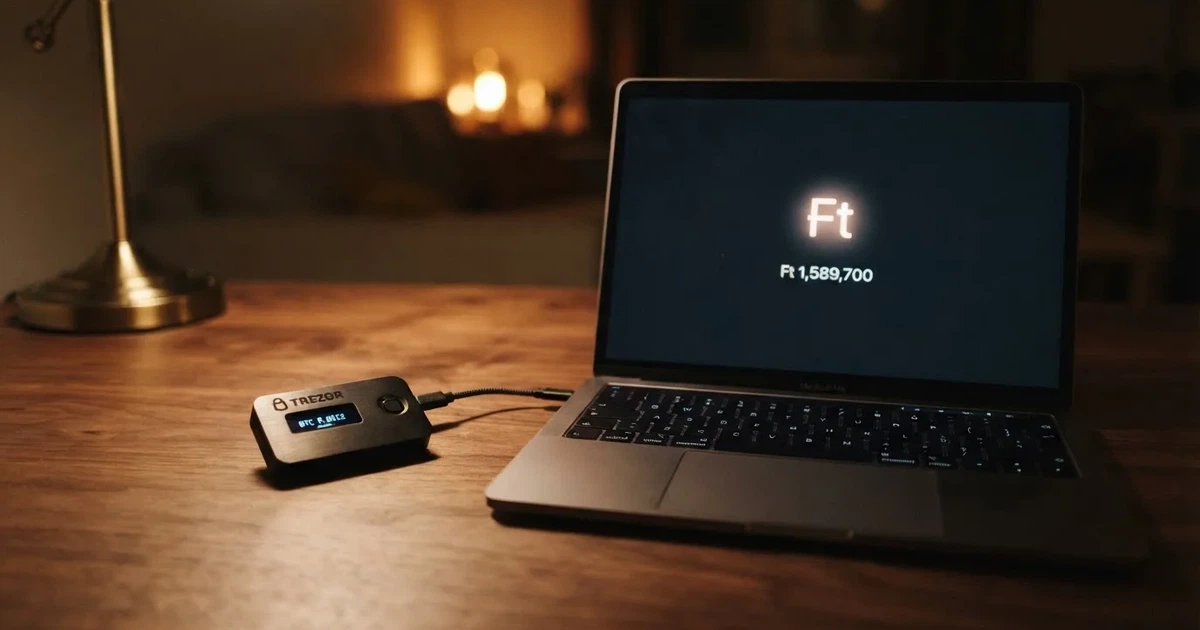 Hardveres tárca és laptop egy íróasztalon, tompa fényben — litecoin kaszinók magyarországon