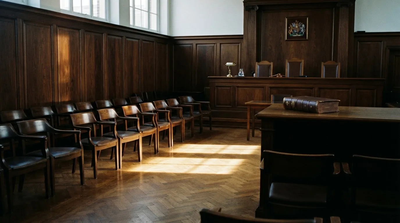 Üres tárgyalóterem faburkolattal, reggeli fényben — paysafecard kaszinók magyarországon