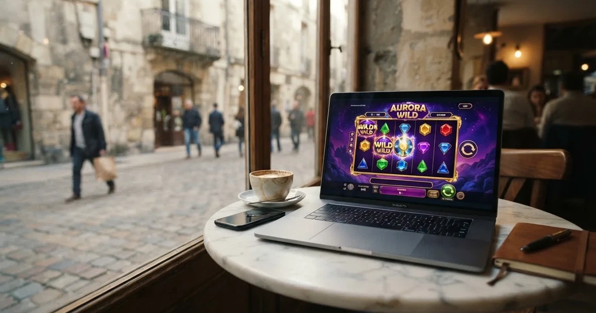 Laptop egy kávézói asztalon, az utcára néző ablak mellett — új magyar kaszinók